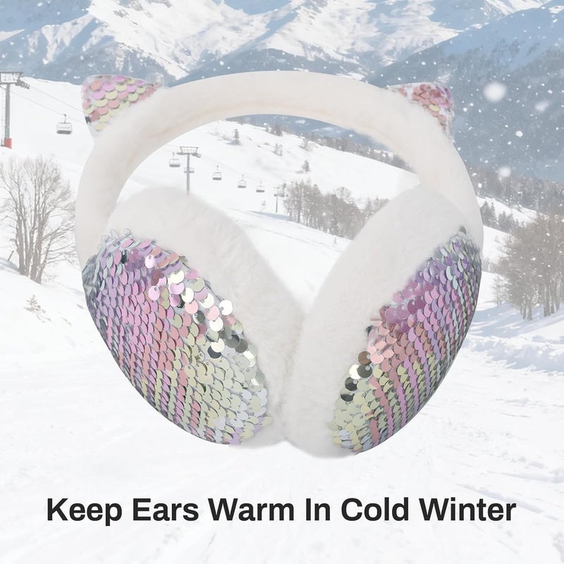 EDCYF Ear Muffs Gloves Set for Kids Girls Winter Ear Muffs Adjustable Sequins Warm Earmuffs Furry Outdoor - Image 5